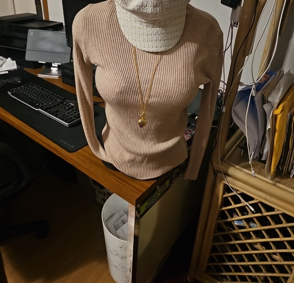 Elegant Ribbed Cowl Neck Sweater - Beige